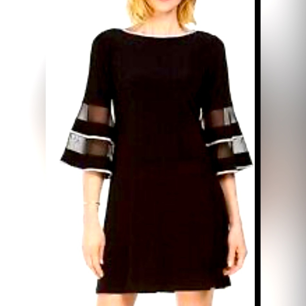 MSK Black Dress with Sheer sequined bell Sleeves nwt